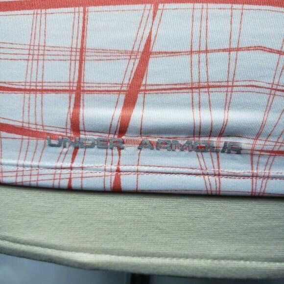 Under Armour Womens T-Back Tank S Orange Plaid Built-In Shelf Bra Athletic Top - Picture 7 of 9